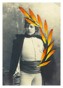 A man in formal diplomat dress has a curve of orange flowers covering his left chest as if a shield.