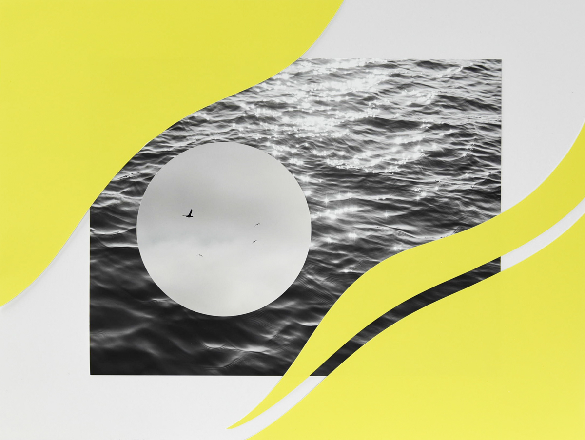 Graphic elements including the ocean in a wave shape, straddled by yellow wavy shapes. A circular shape appears overplayed on the water.