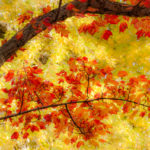 Red tree on yellow background