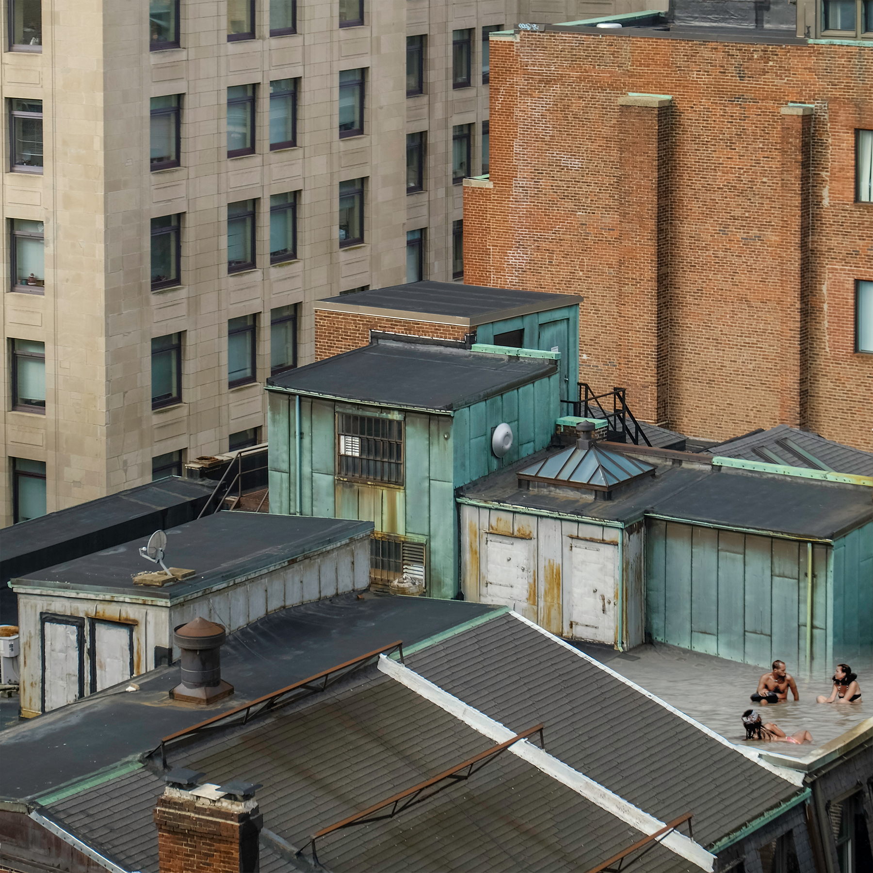 City roofs with a pool