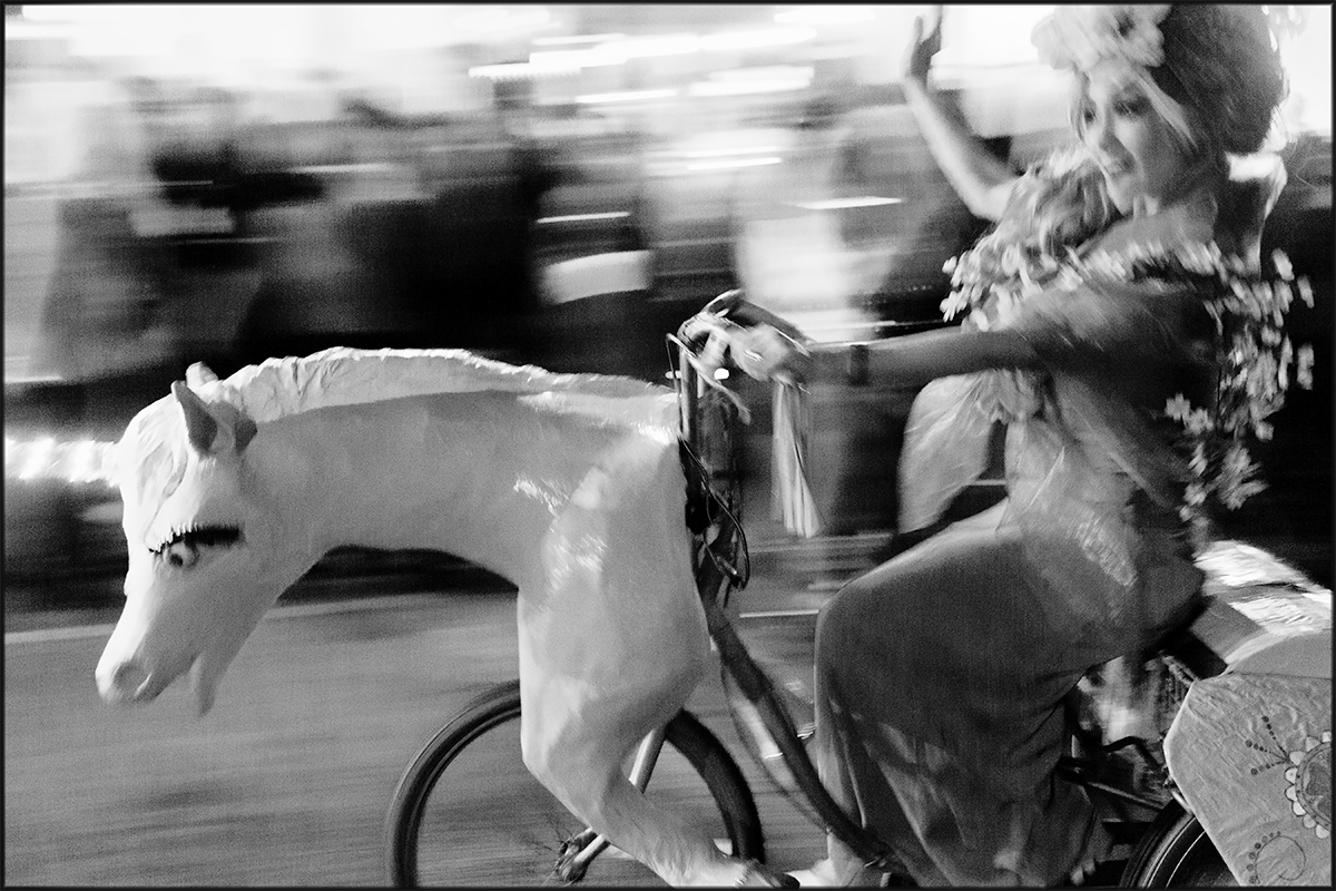 woman on horse bike