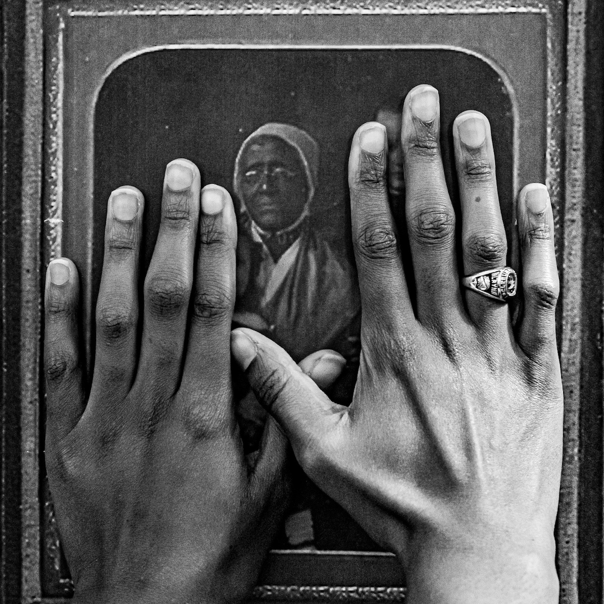 woman between hands
