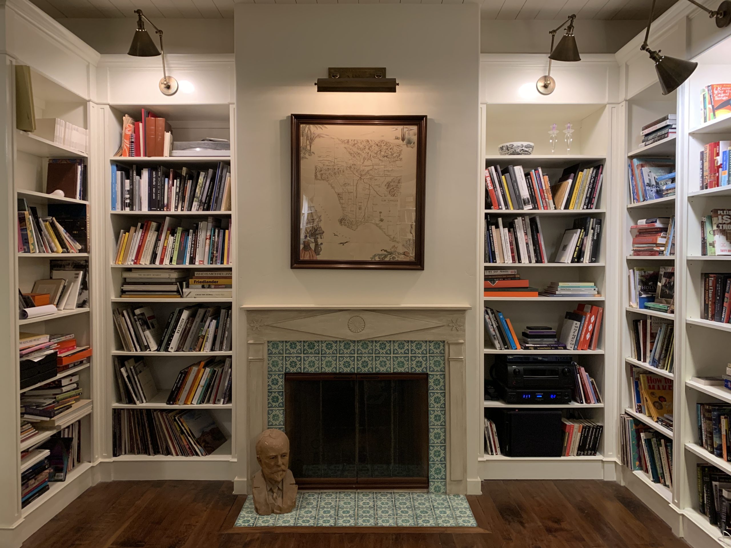 books with fireplace