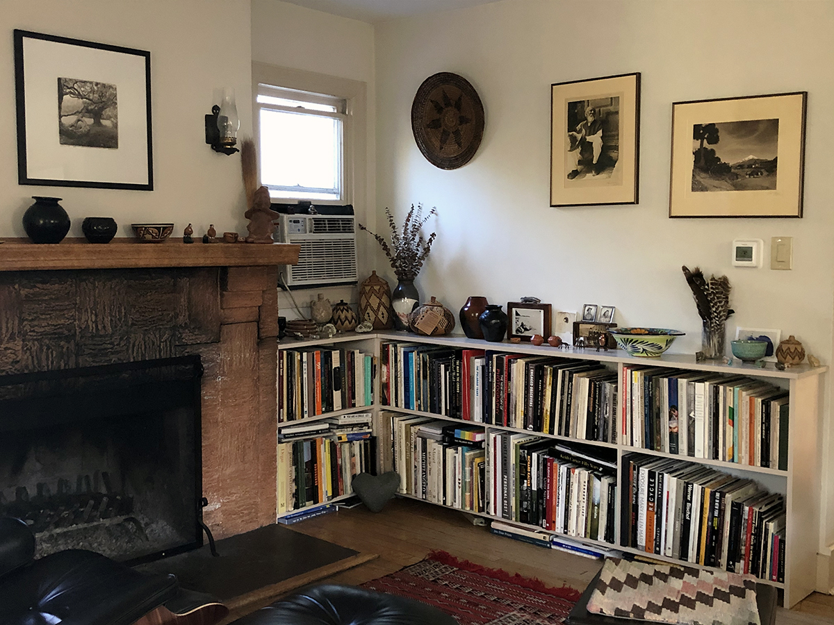 shelf with fireplace