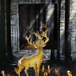 deer in woods with mirror