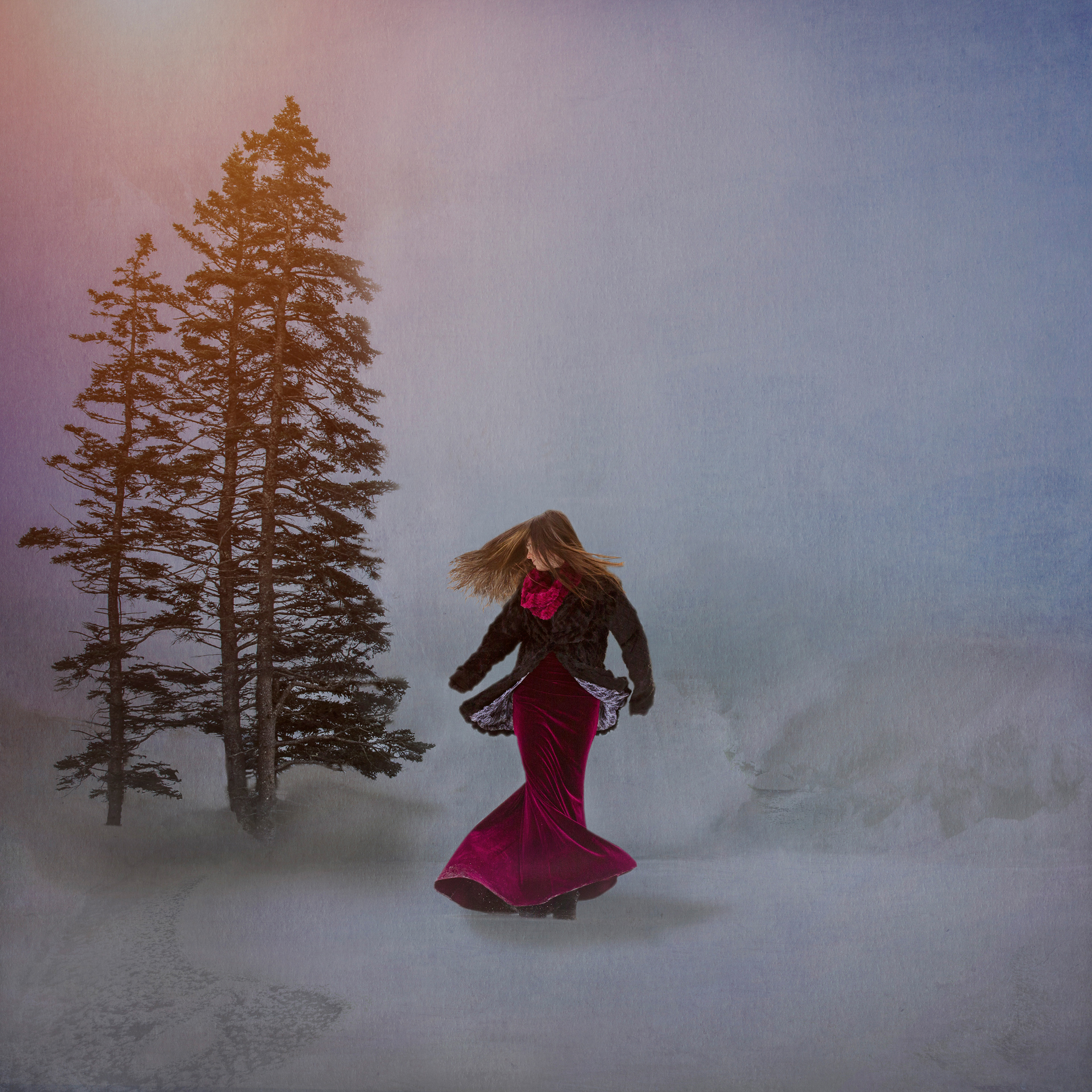girl in dress in the snow